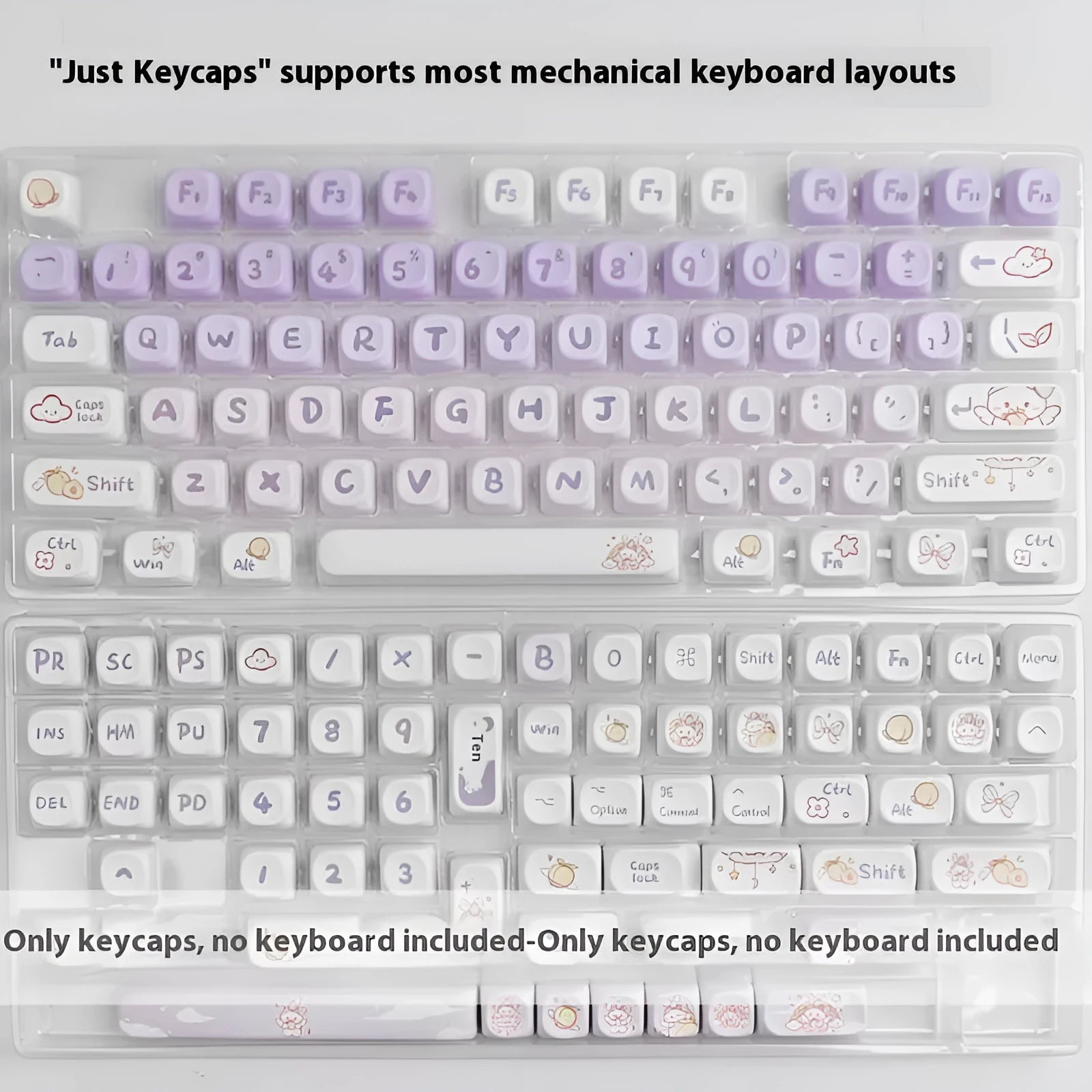 PBT gradient purple custom keycap set with rabbit design for mechanical keyboards.