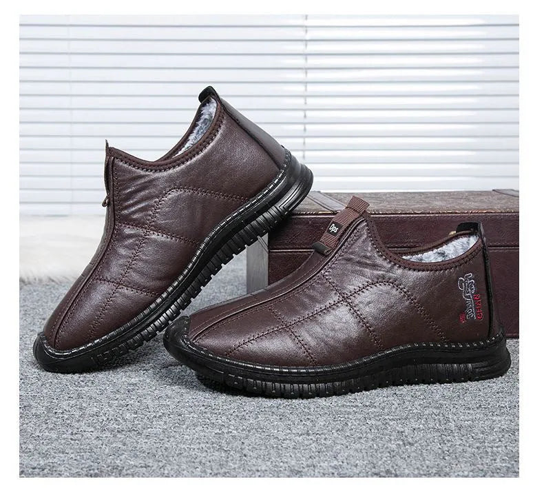 Winter men's warm velvet padded cotton boots with non-slip PU sole in D366 brown