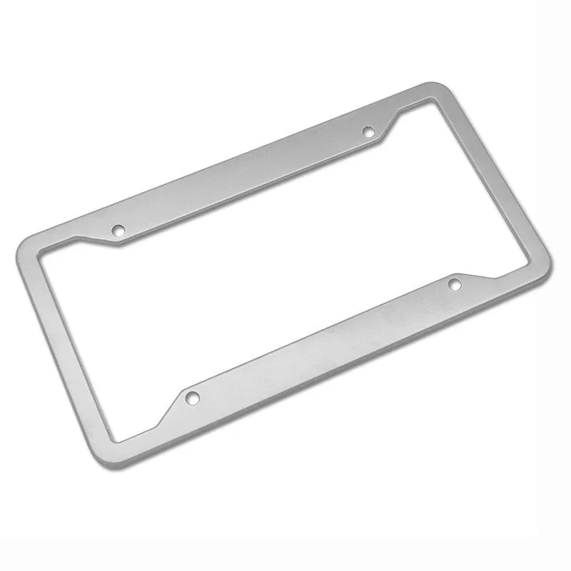 Aluminium alloy licence plate frame in four finish options showing dimensions 200×150×20mm