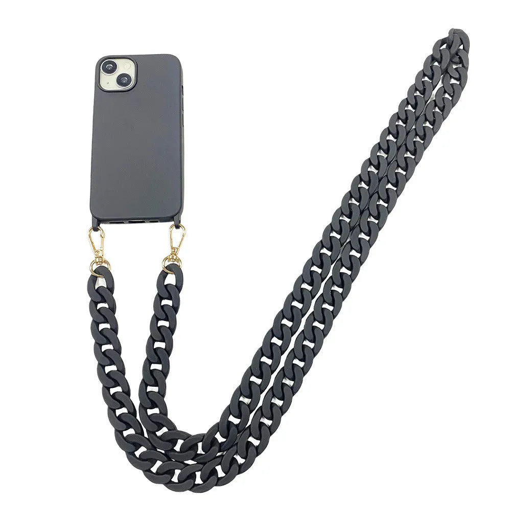 DIY frosted handle chain phone cover in liquid silicone for iPhone, available in pink shell colour