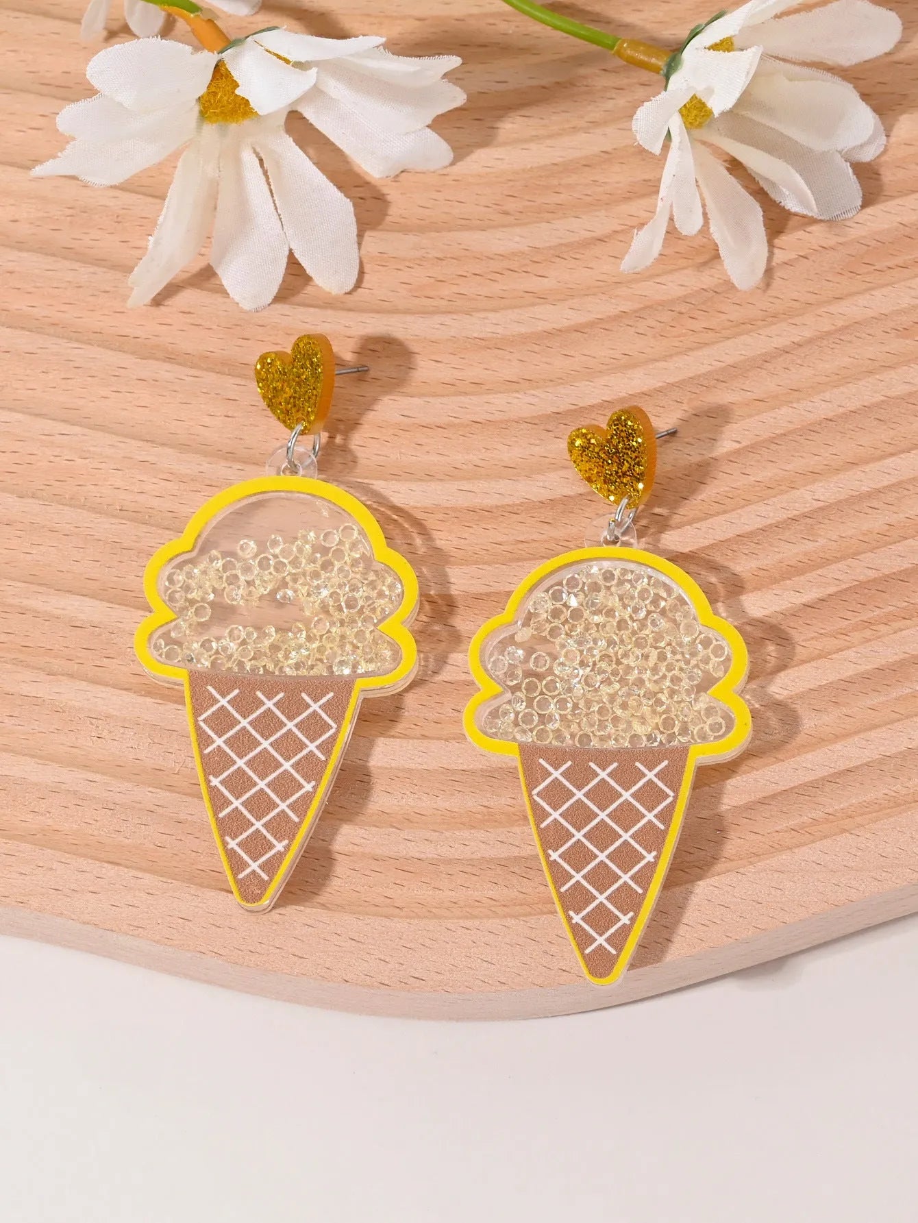 Acrylic drop earrings with fruit and dessert motifs including cherry, strawberry, watermelon, pineapple, coconut, cake, and ice cream, in pastoral style for women