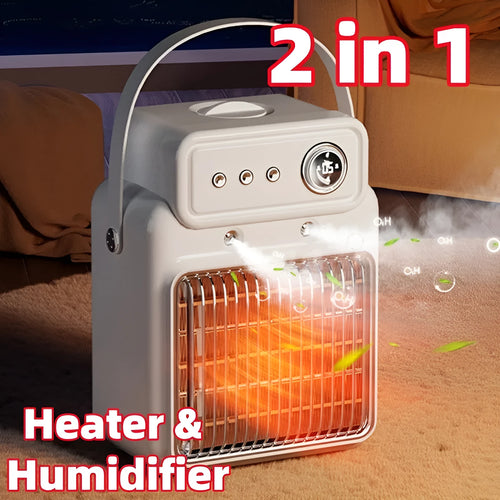 White 1200W 2 in 1 humidifying PTC room heater with spray mist, 19cm x 25cm, for office or bedroom use