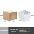 White plastic modular dessert display stand with six interlocking cube pieces arranged in a tiered configuration.