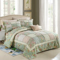 Pure cotton quilted bedspread three-piece set showing bed cover and pillowcases in a chosen colour pattern.