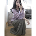 Purple women's ice silk blouse with hollow out pattern and princess sleeves