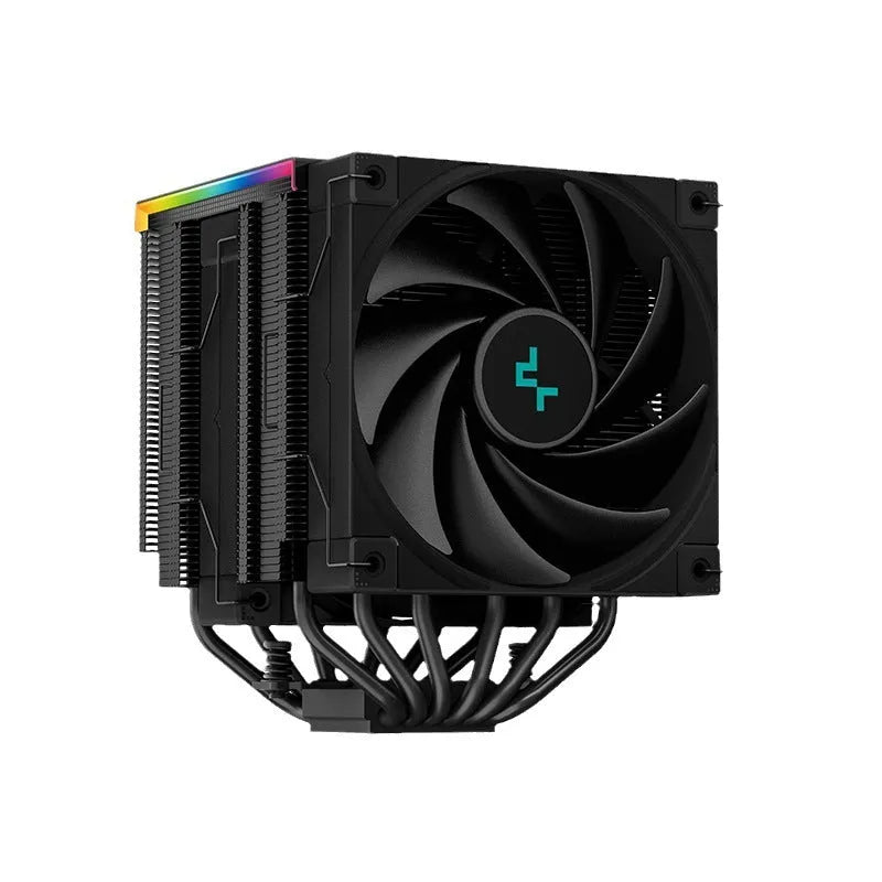 Black CPU air-cooled tower heatsink with digital temperature display showing temperature reading
