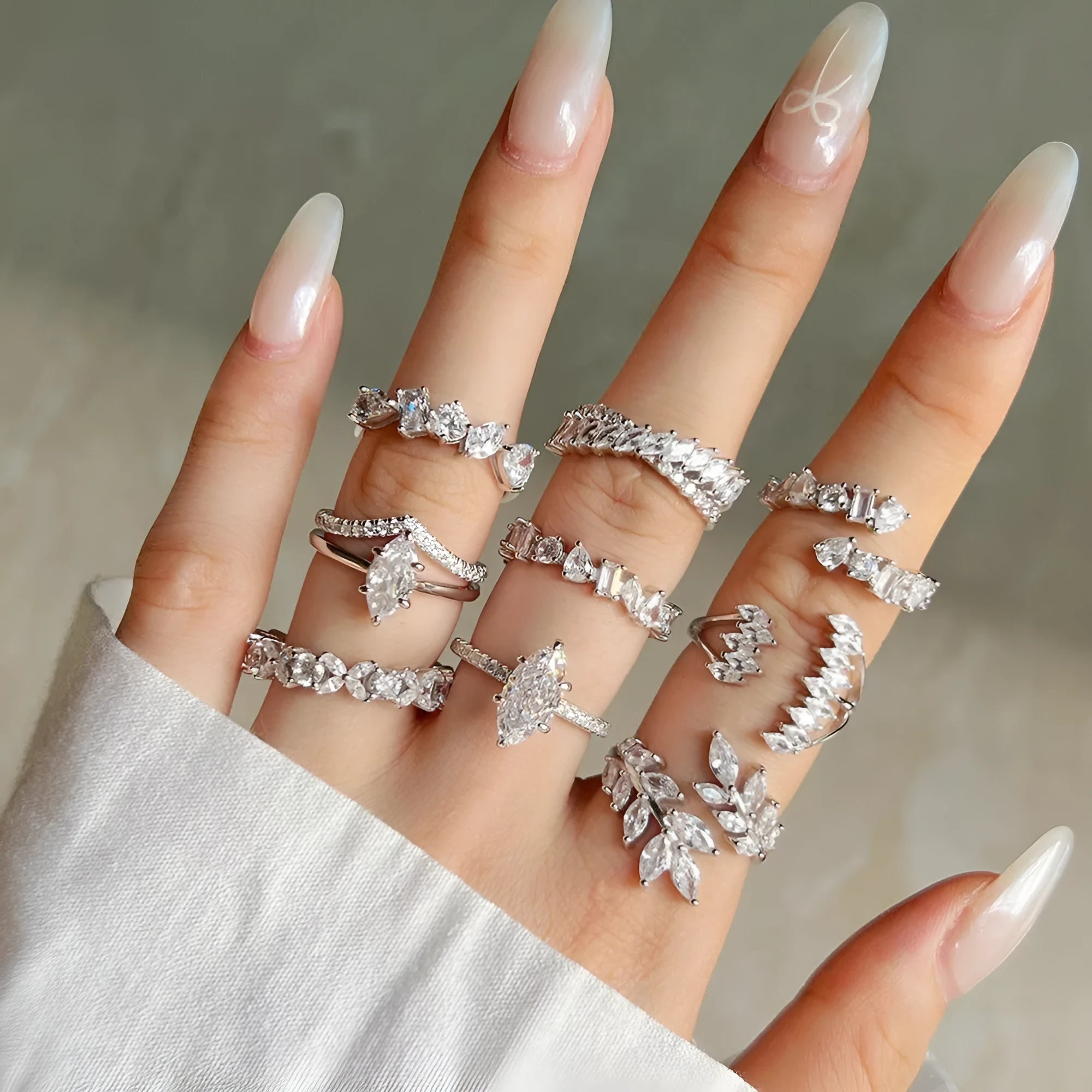 S925 sterling silver geometric hexagon ring with adjustable opening on finger, white finish