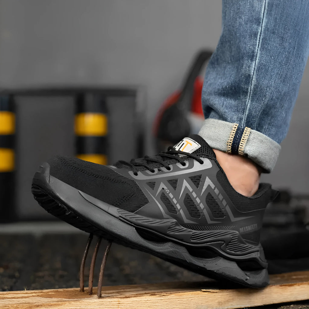 Steel toe cap labour protection shoes flat knit black low top front lace-up safety footwear pairs