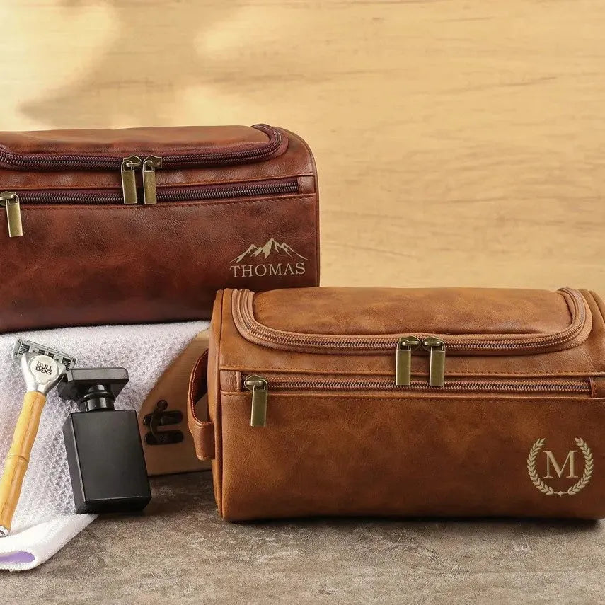 Men's high-end PU leather travel bag in black, used for home storage and leisure travel organisation.