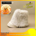 Women's low-top snow boots with artificial plush uppers, waterproof rubber soles, available in black and white colours