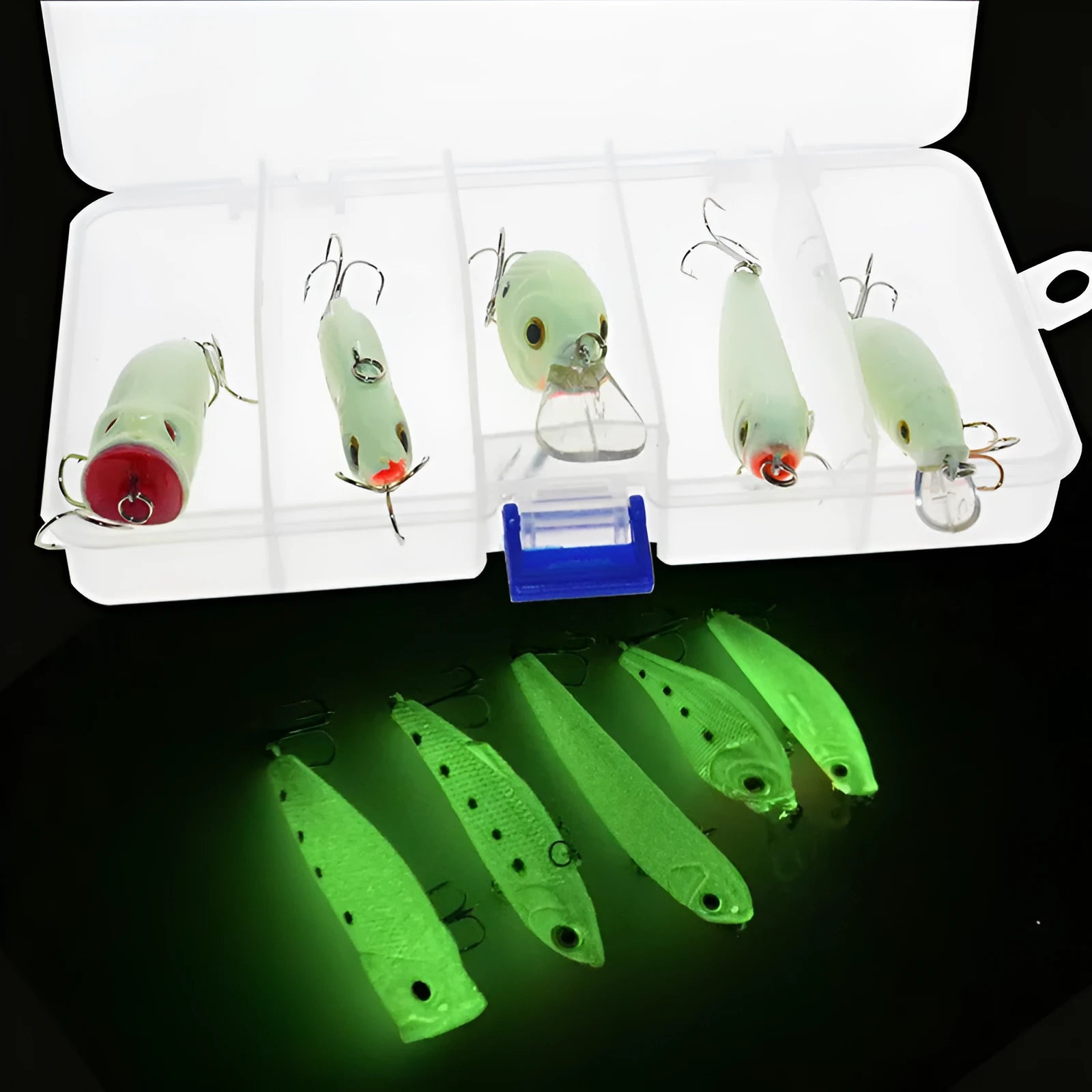 3D fluorescent simulation luminous hard fishing bait set with five pieces