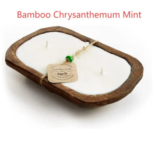 Lavender wooden basin aromatherapy candle with three wicks, soy wax, 230g net content.