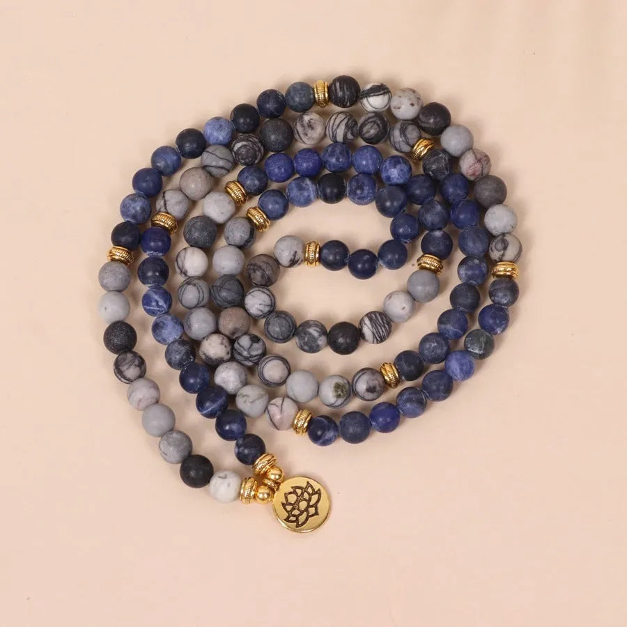 Blue patterned network stone bead multi-layer alloy bracelet for women's jewellery