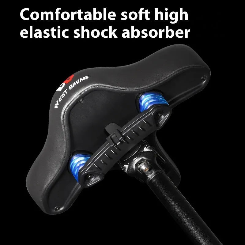 Black bicycle saddle cushion with thick foam padding for shock absorption on mountain bikes