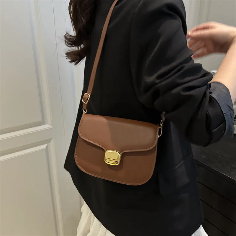 Simple PU handbag for women in khaki with zipper change bag and phone pocket
