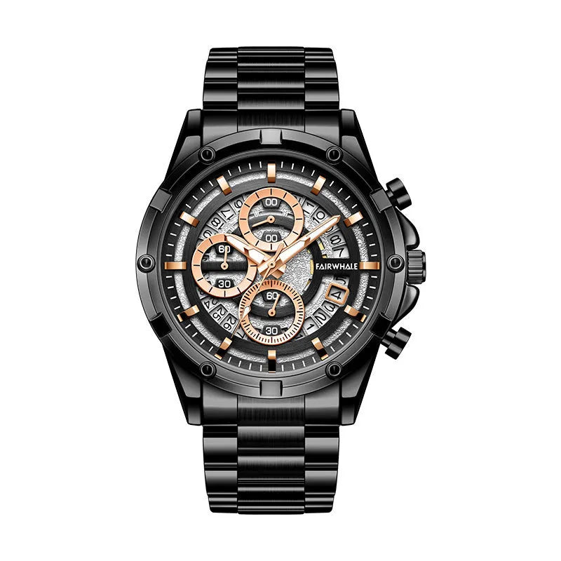 Men's luminous waterproof quartz watch in stainless steel with three colour options