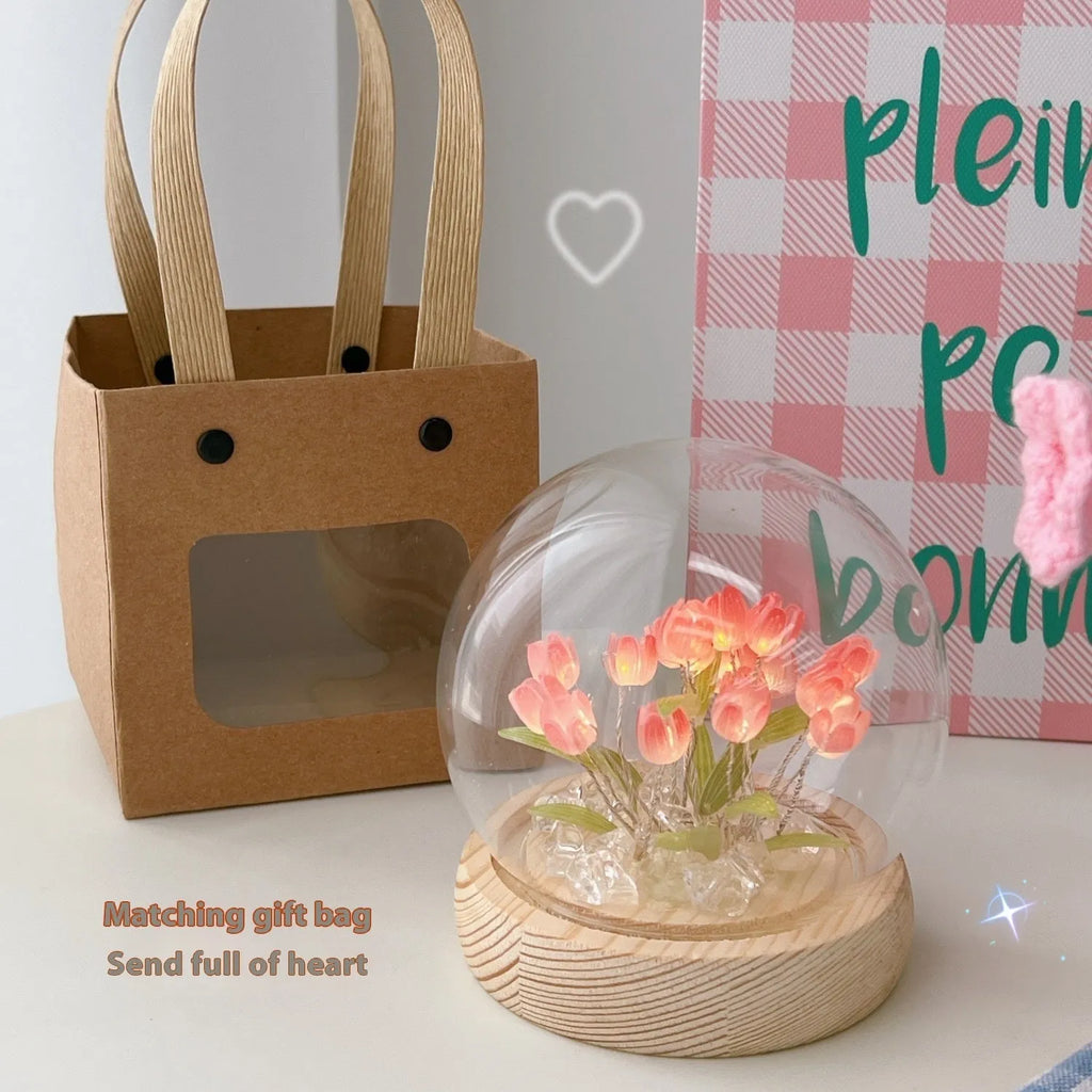 LED tulip artificial flower small night lamp battery-powered 1W pink DIY material package