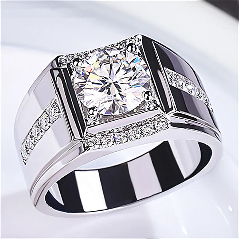 Men's geometric zircon ring with adjustable opening in rose gold, gold, or platinum colour finish