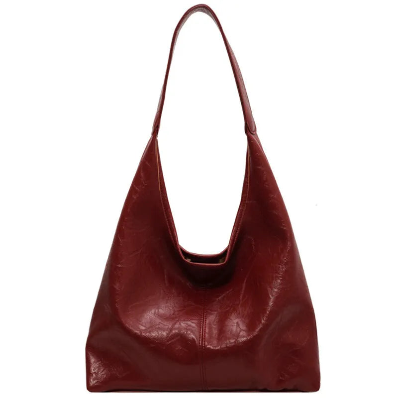Casual soft leather shoulder bag with large capacity in street trend style