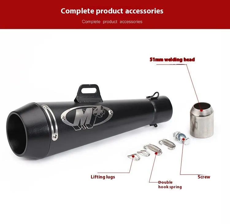 Universal M4 motorcycle exhaust pipe for large displacement engines in multiple finish options