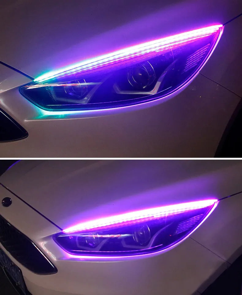 Colourful RGB LED daytime running light strip for General Motors cars with a wireless remote control.