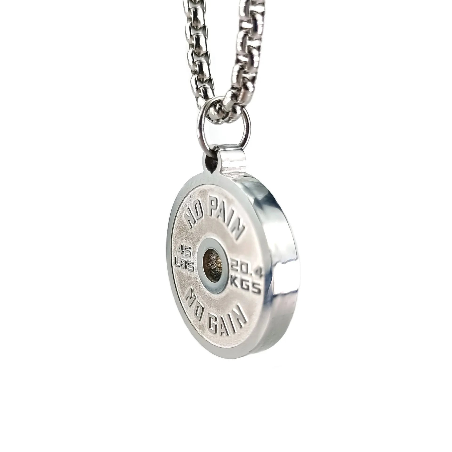 Stainless steel geometric barbell disk pendant necklace with chain options