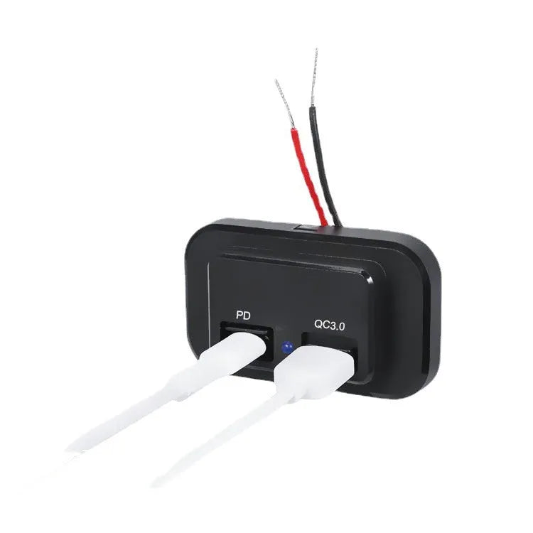 Black QC3.0 modified car charger with TYPE-C interface for 12V vehicle charging