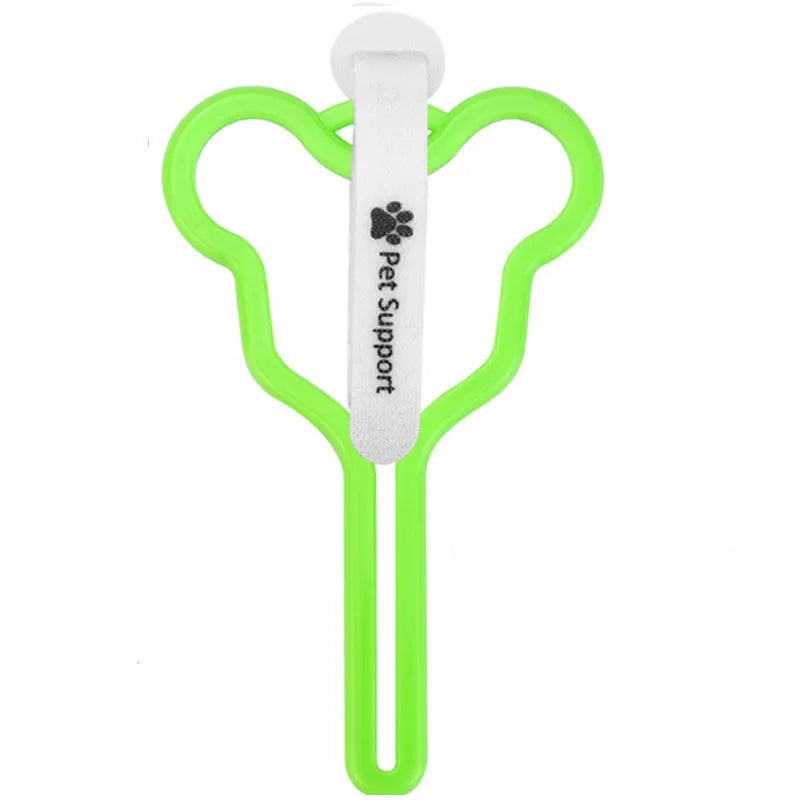 Dog poop bag holder with fixed clip and adjustable velcro strap for leash attachment