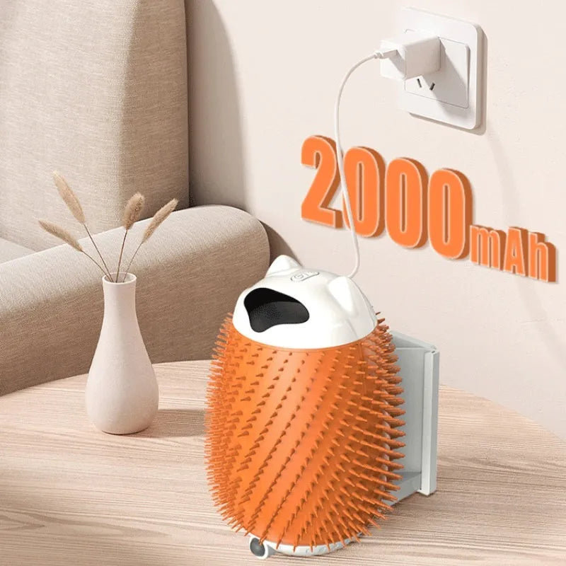 Intelligent sensor cat hair brush in Salmon Pink with ABS and silicone construction, automatic pet massager