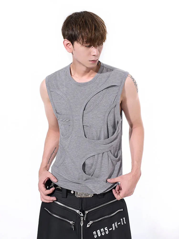 Men's solid colour lyocell vest on a hanger, showing round neck and tank top style.