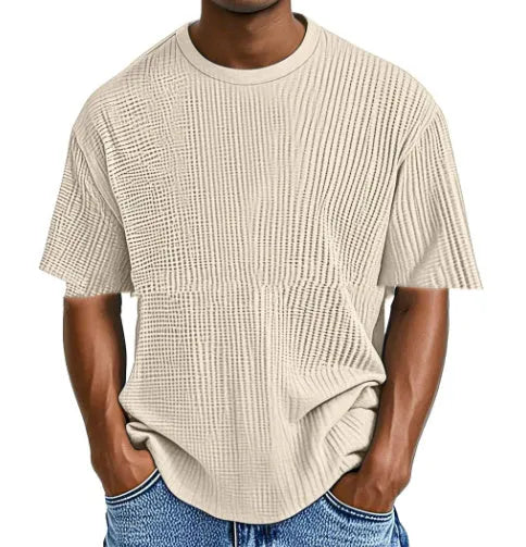 Casual cotton blend waffle short sleeve t-shirt for teenagers, regular fit, available in multiple colours including light blue and navy blue, sizes S to 5XL