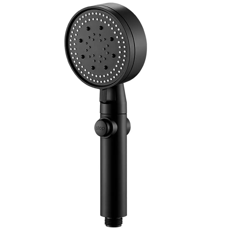 ABS pressurised 5-speed handheld shower head with large water output, 1.5m encrypted hose, in black finish