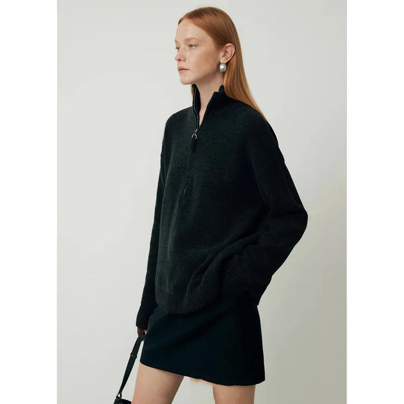 Women's wool bandage dress with loose lapels and long sleeves in black colour