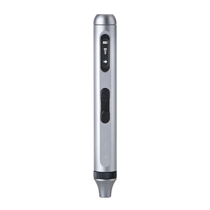 Precision electric screwdriver with aluminium alloy handle showing compact 134.5mm design