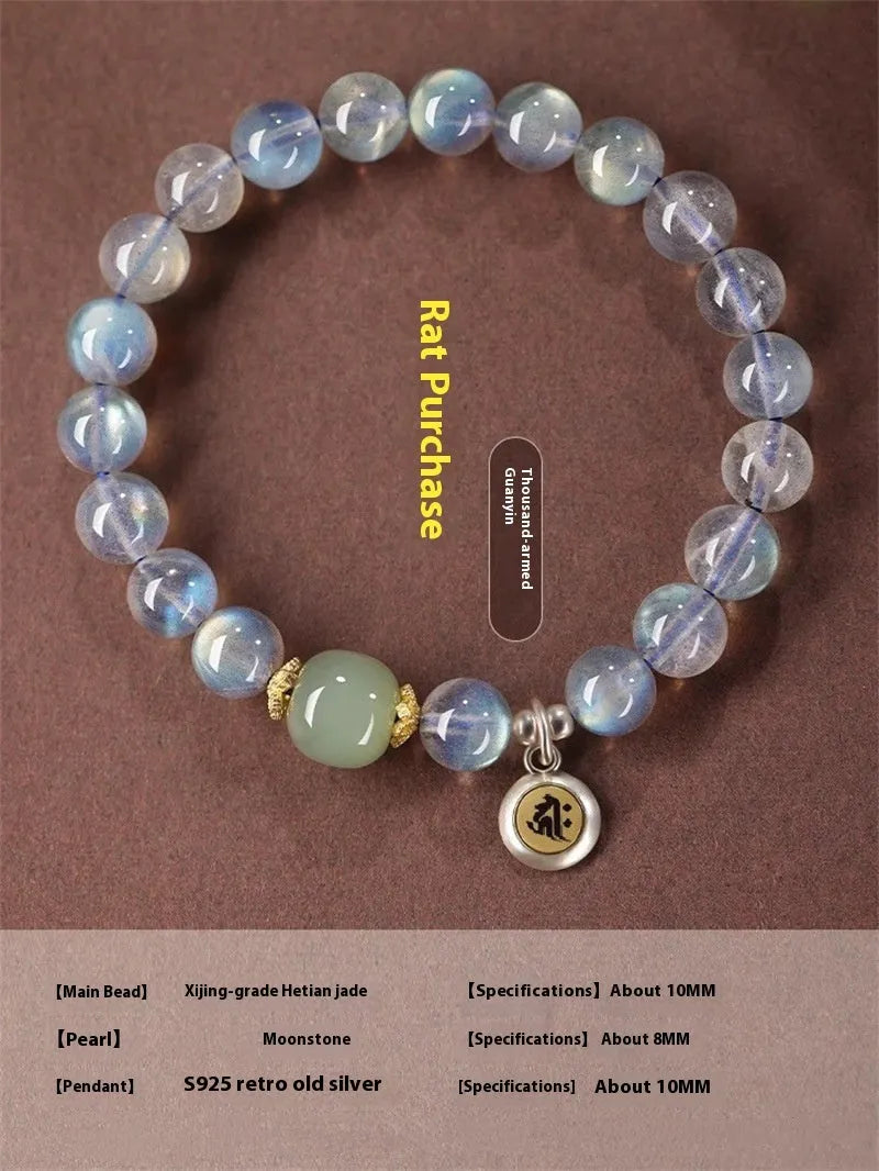 Moonstone crystal birth Buddha beads bracelet for women 8mm electroplated Thousand-Hand Kwan-yin style