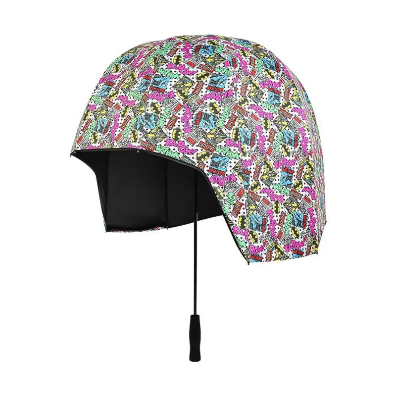 Helmet umbrella with NC fabric canopy and EVA bone, 76cm unfolded, long handle, dual-purpose sun and rain protection