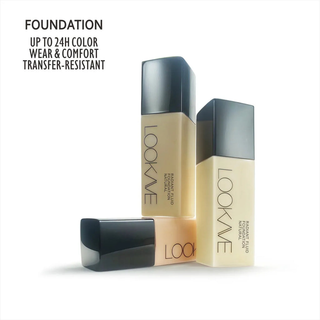 LOOKAVE Matte Liquid Foundation bottle in Ivory White shade with waterproof formula