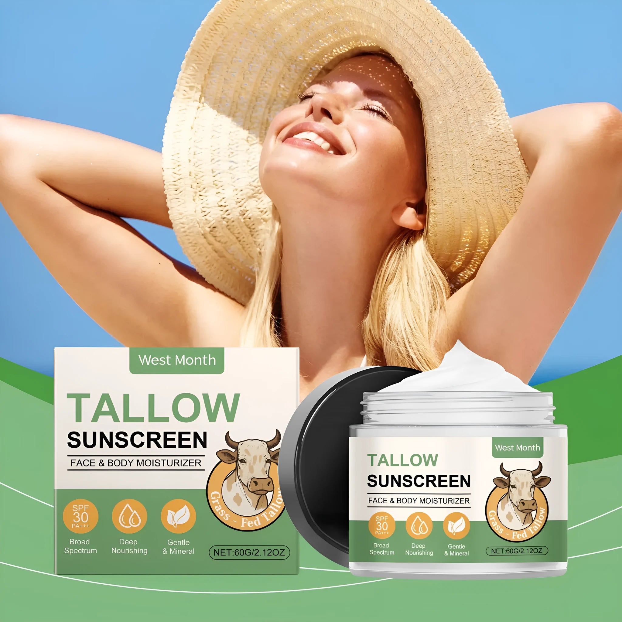 60g tube of refreshing non-oily moisturizing sunscreen cream with hyaluronic acid and lemon extract
