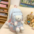 Cute Bear nylon schoolbag with curved shoulder straps, 20-35L capacity, in yellow pink colour