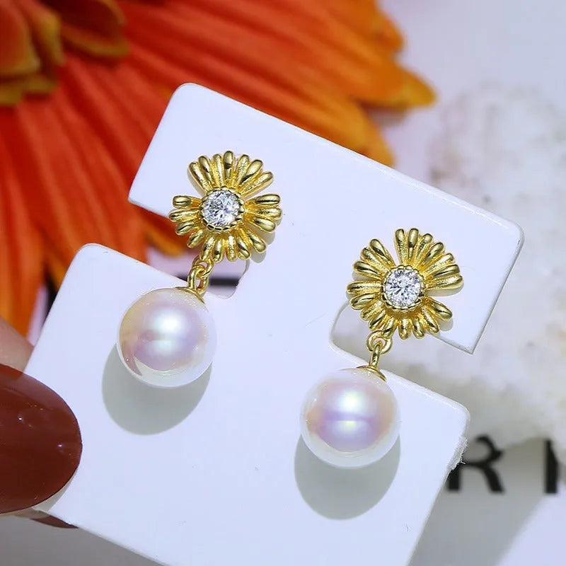 A pair of baroque-style flower earring frames in S925 sterling silver, shown in gold and silver colour options.