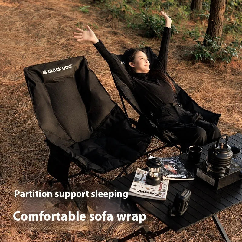 Night black folding moon chair with Oxford cloth seat folded flat for storage