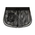 Men's loose breathable polyester boxers in solid colour, black, front view on plain background