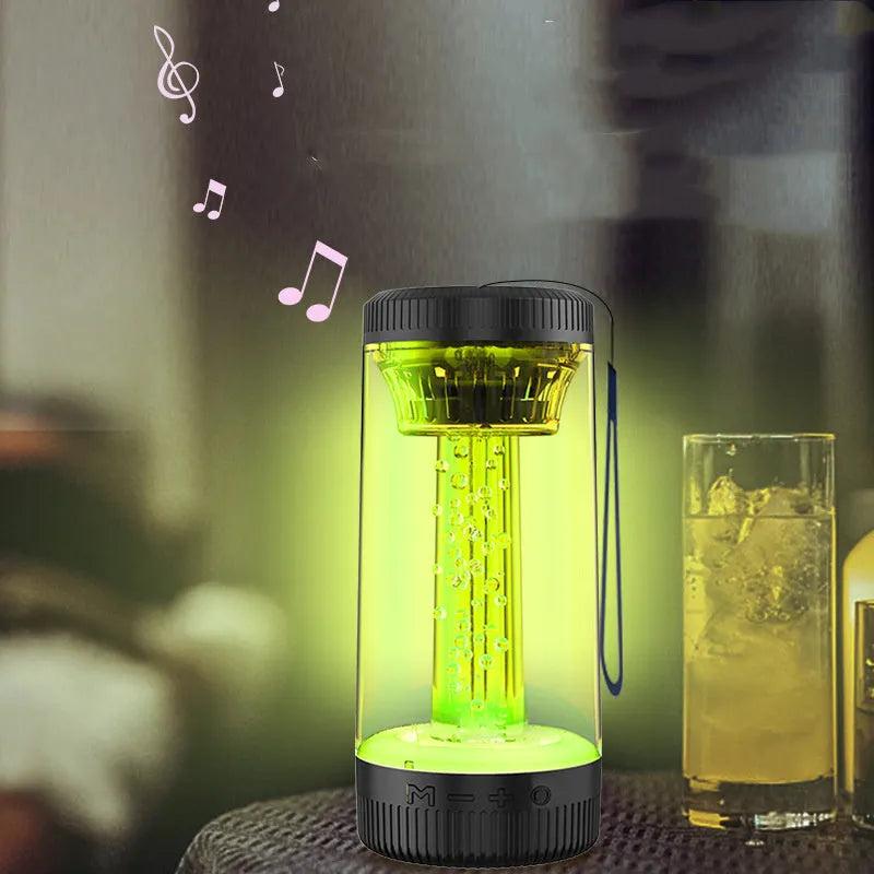 Black portable Bluetooth speaker with LED light and FM radio, 190x85x85mm, IPx3 waterproof
