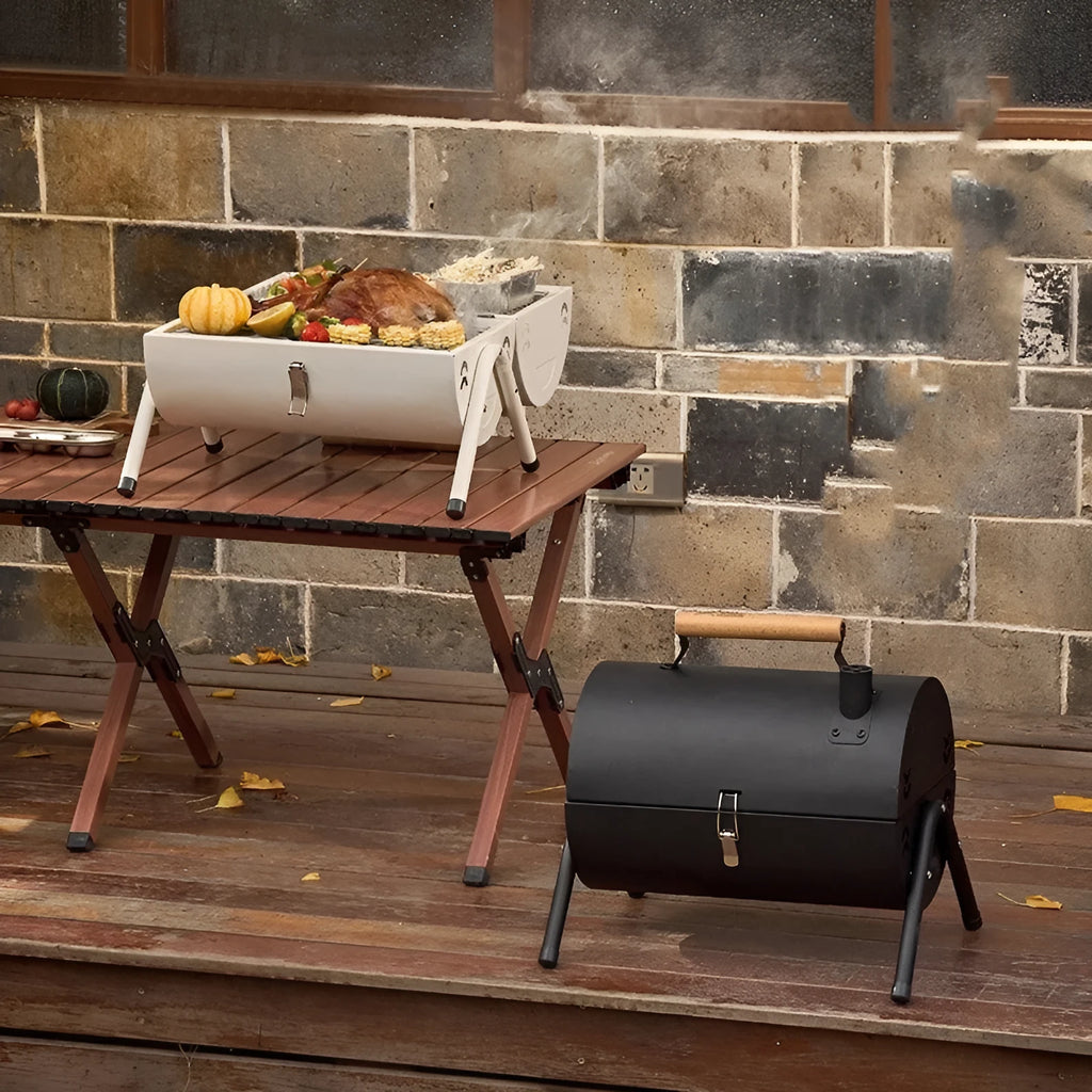 White round chimney oven portable grill with detachable components for frying and baking