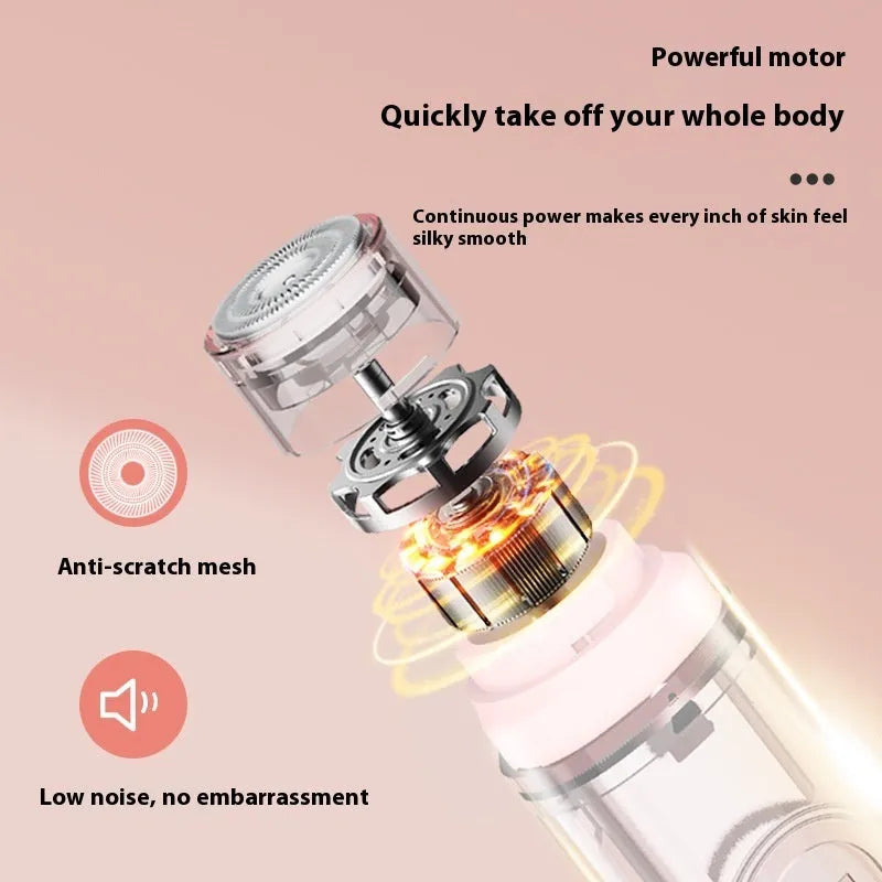 Portable electric depilator for trimming armpit hair with floating blade in white and pink colours