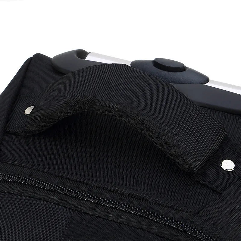 Black 18-inch nylon backpack trolley bag with letter pattern, wear resistant, for business travel