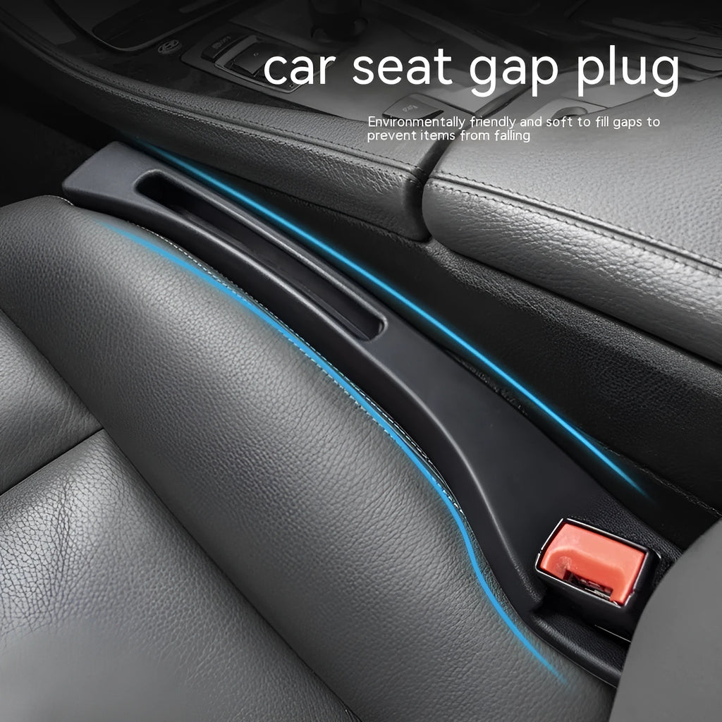 Black car seat gap storage box with handle between vehicle seats