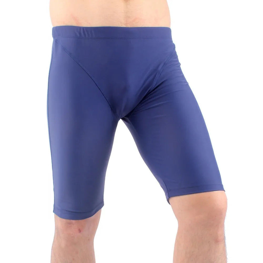 Men's quick-drying nylon swimming trunks in green with five-point loose cut and polyester lining, sizes L to XXXL