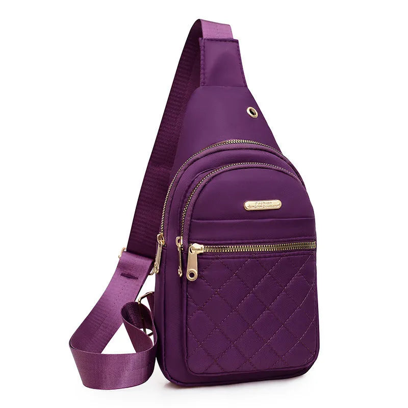 Crossbody sports chest bag in breathable Oxford cloth with solid colour and plaid pattern, black variant