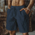 Men's solid colour cotton linen straight leg casual beach shorts in various colours and sizes S-3XL